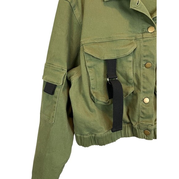 American Bazi Military Green Bomber Style Crop Cargo Jacket  Women's 1X  Grunge - Picture 4 of 9